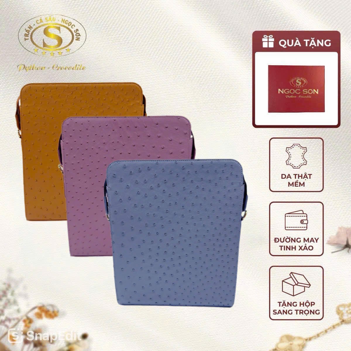 TÚI ĐEO CHÉO DÁNG HỘP ĐỨNG DA ĐÀ ĐIỂU